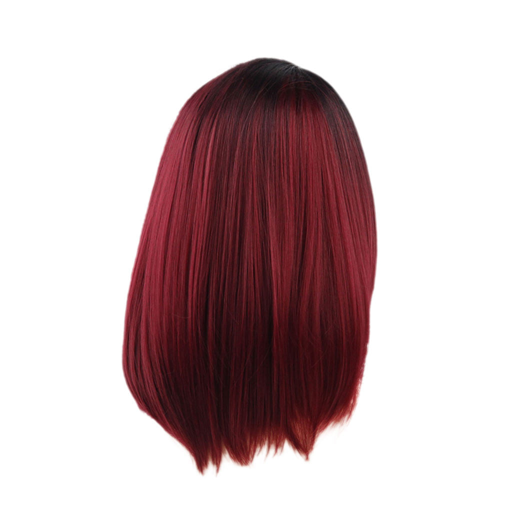 Women Synthetic Medium Gradient Black Red Ombre Straight Partial Hair Wigs