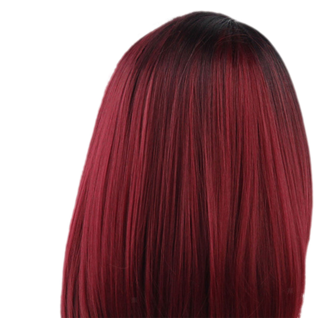 Women Synthetic Medium Gradient Black Red Ombre Straight Partial Hair Wigs