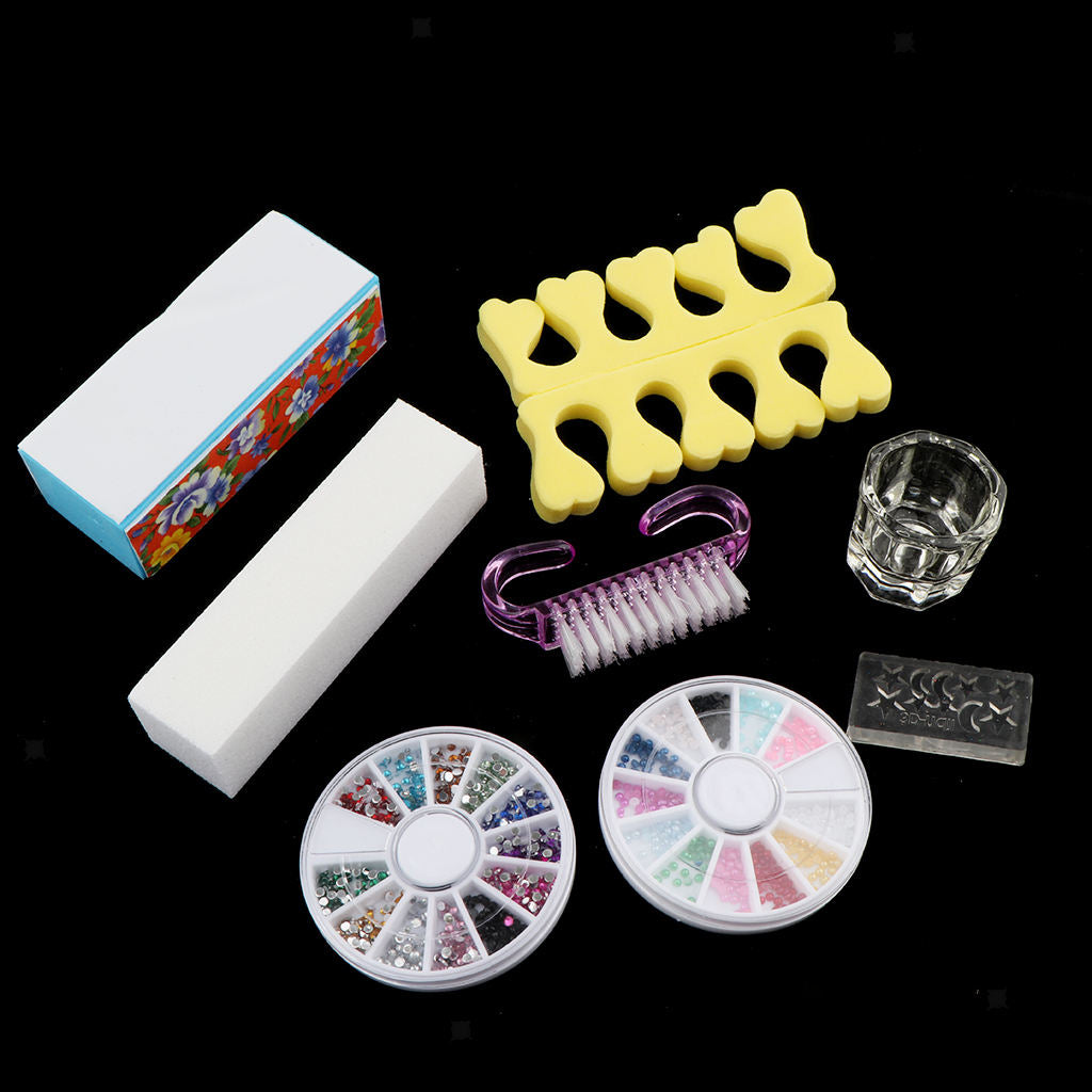 Acrylic Powder Liquid Brush Glitter Clipper Primer File Nail Art Tip Set Kit