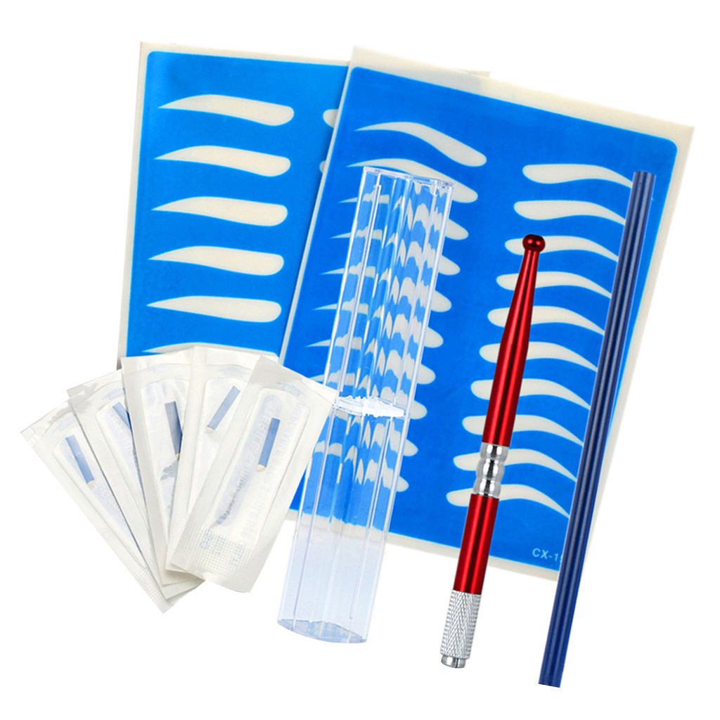 Permanent Makeup Eyebrow Tattoo Needle Pen Pencil Practice Skin Kit Red