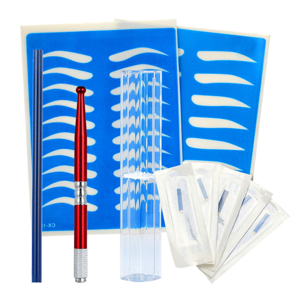 Permanent Makeup Eyebrow Tattoo Needle Pen Pencil Practice Skin Kit Red