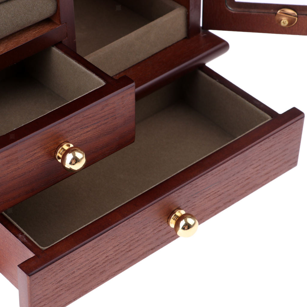 Wooden Jewelry Display Storage Case Rings Organizer Holder Box Retro Color