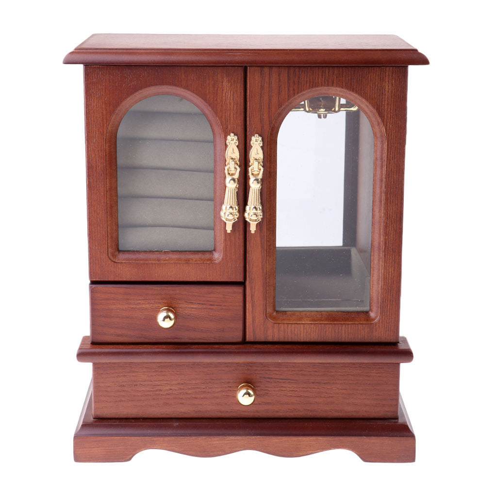Wooden Jewelry Display Storage Case Rings Organizer Holder Box Retro Color