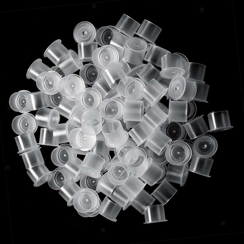 Pack of 100pcs Tattoo Ink Caps with Base Large 15mm, Disposable Clear Plastic