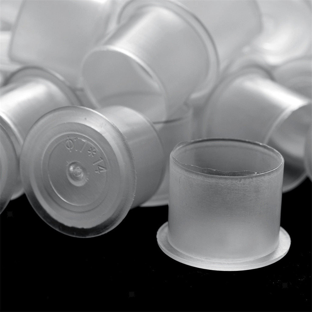 Pack of 100pcs Tattoo Ink Caps with Base Large 15mm, Disposable Clear Plastic