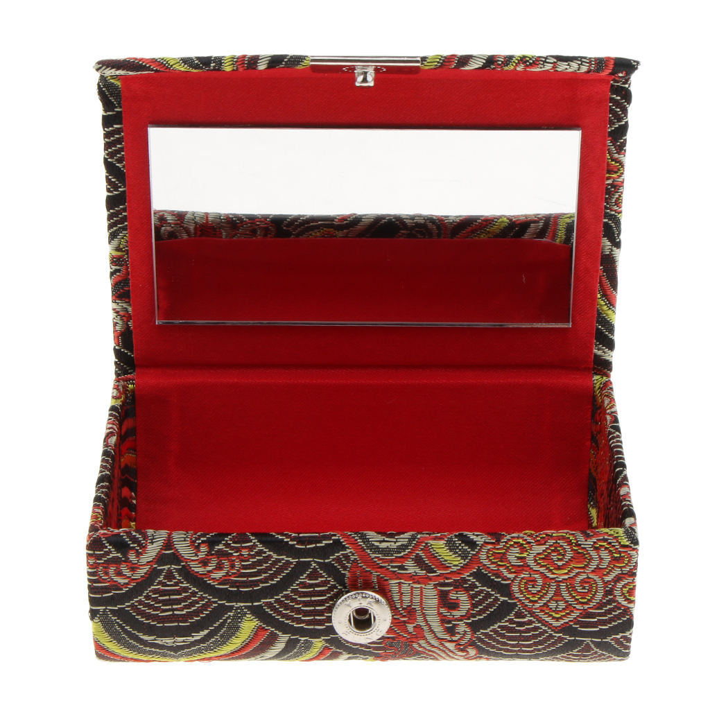 Embroidery Jewelry Makeup Lipstick Holder Case with Mirror Yellow Camouflage