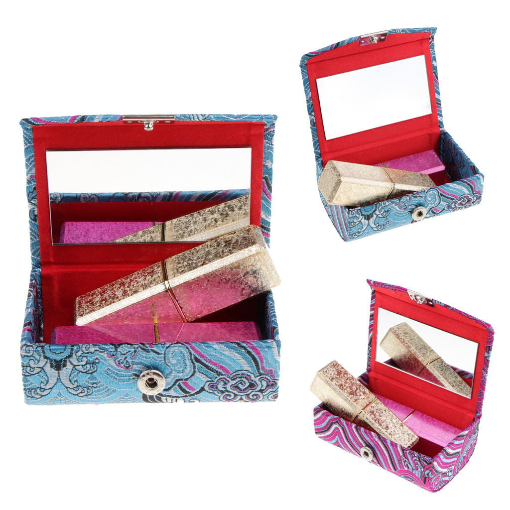 Embroidery Jewelry Makeup Lipstick Holder Case with Mirror Yellow Camouflage