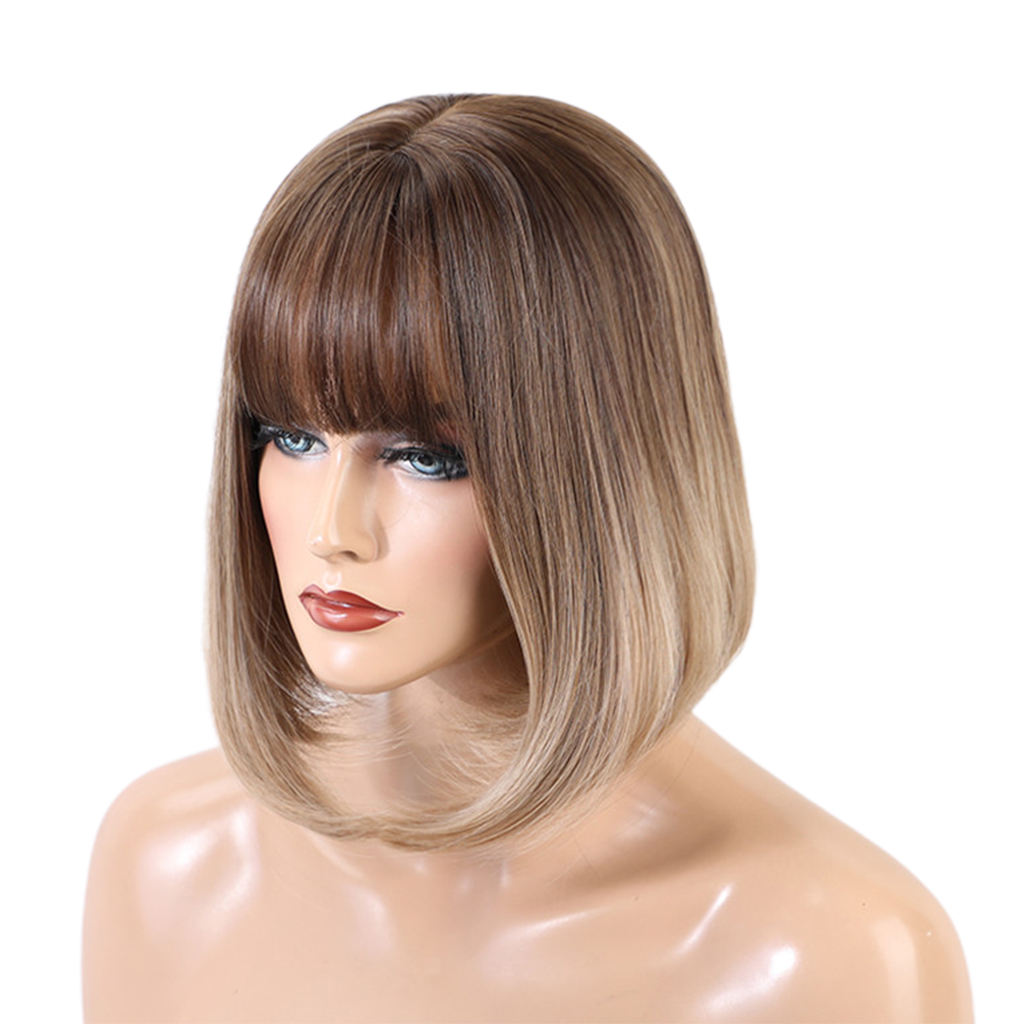 Short Bob Hair Wigs 12 inch Straight Human Hair with Side Bangs, Fashion Wig for