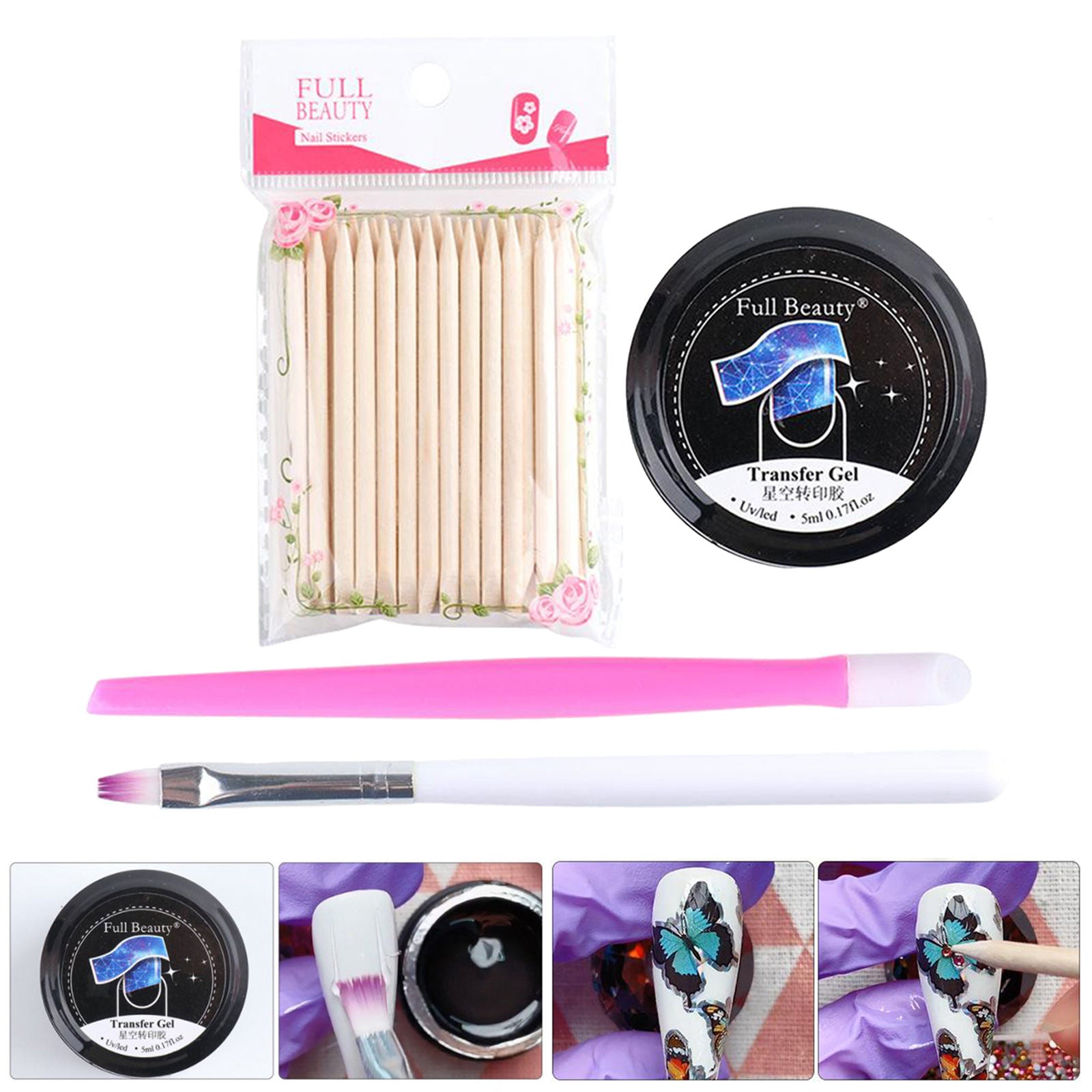 5ml Nail Foil Transfer Gel Set LED Nail Art Glue Gel Tools DIY Manicure Kit