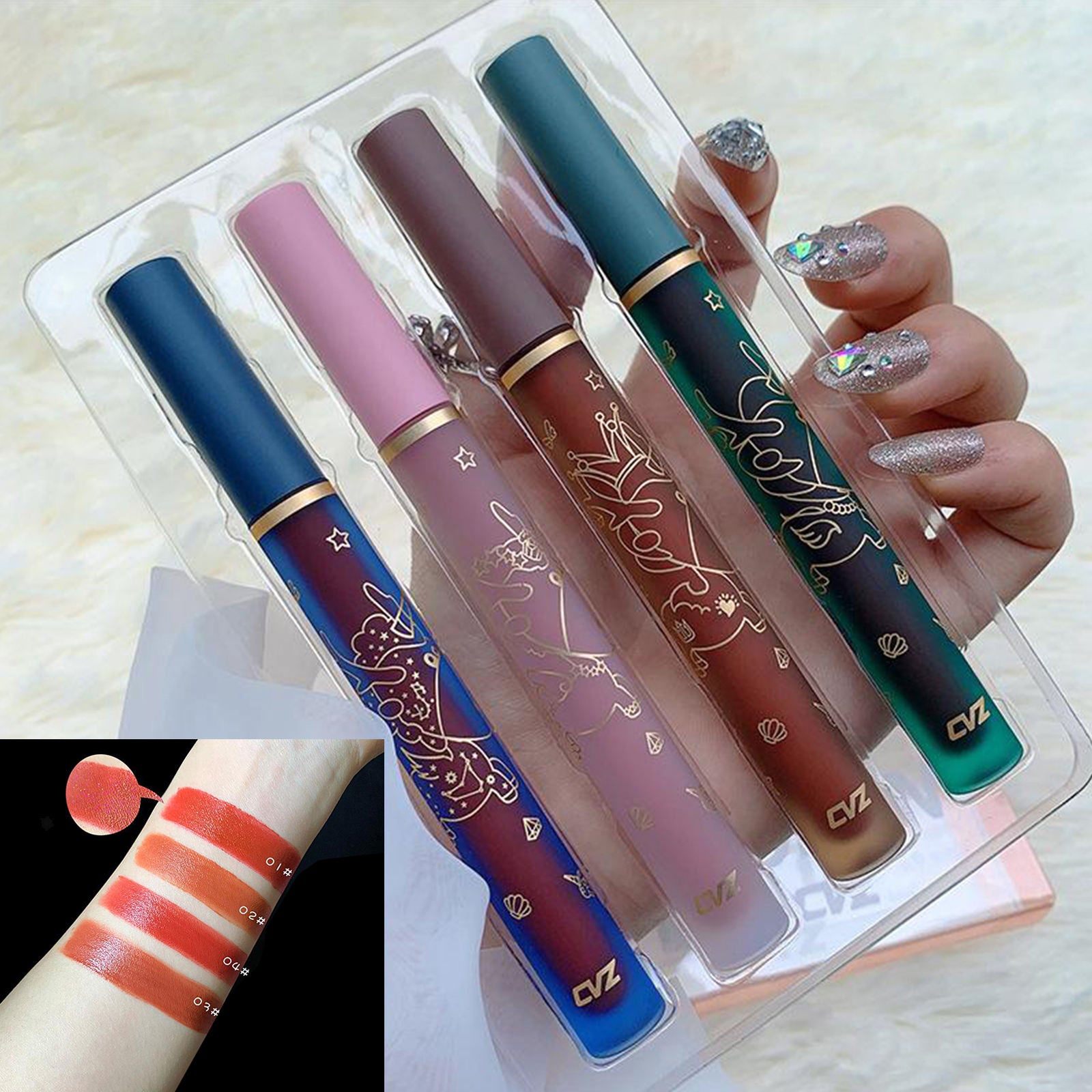 Liquid Lipstick Lip Glaze Set 4 Colors Not Fade Waterproof for Women 1.7ml