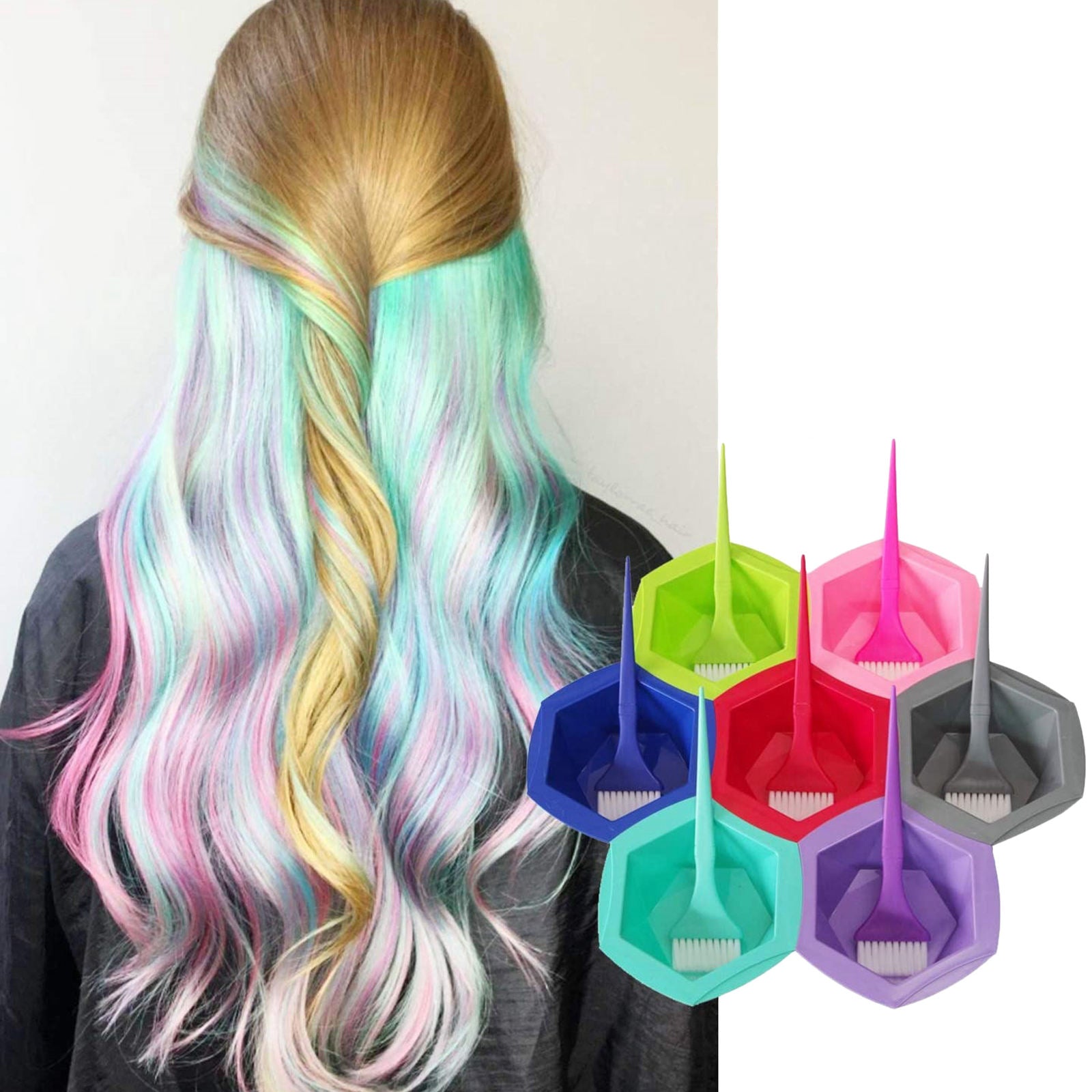 Pro Colorful Hair Coloring Brushes Plastic Stirring Bowl Set Salon Tools