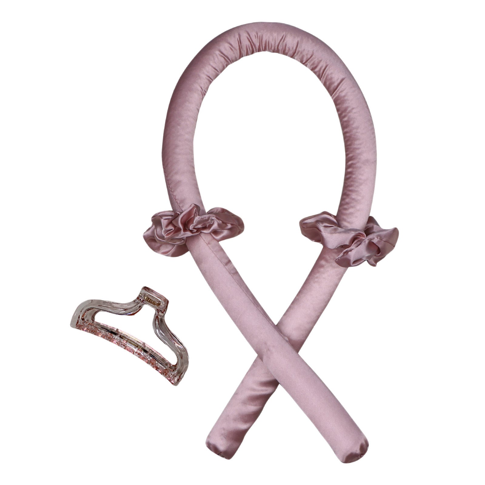 2Pcs Heatless Curling Rod Headband Silk Set Women Formers Hair Styling Pink
