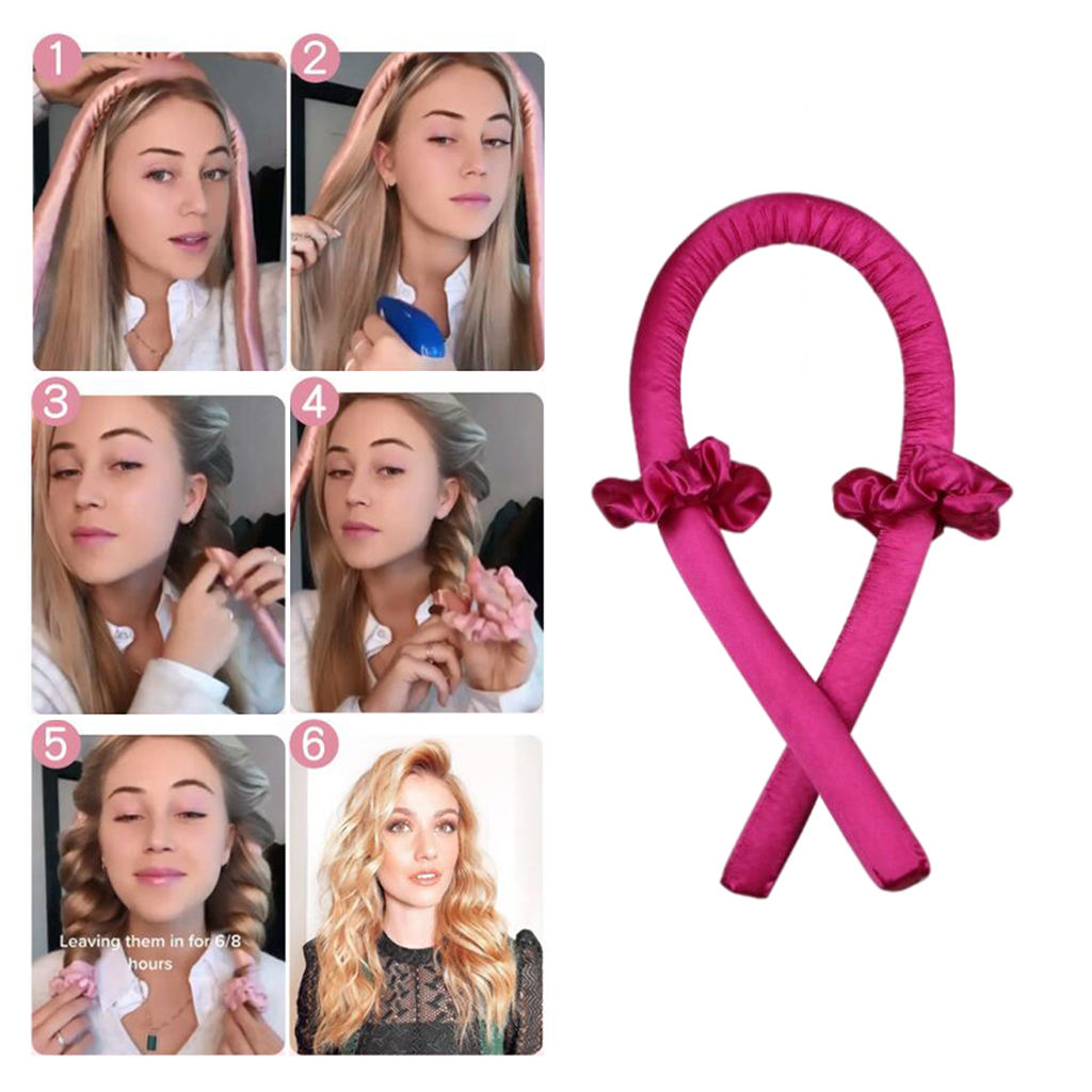 6x Heatless Curling Rod Headband Wave Women Soft Wave Formers Rose Red