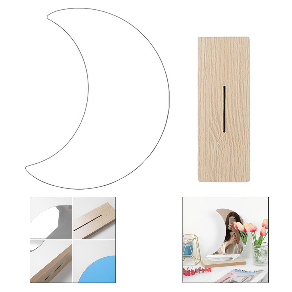 Irregular Acrylic Makeup Mirror Decorative Mirror Wooden Base for Bathroom I