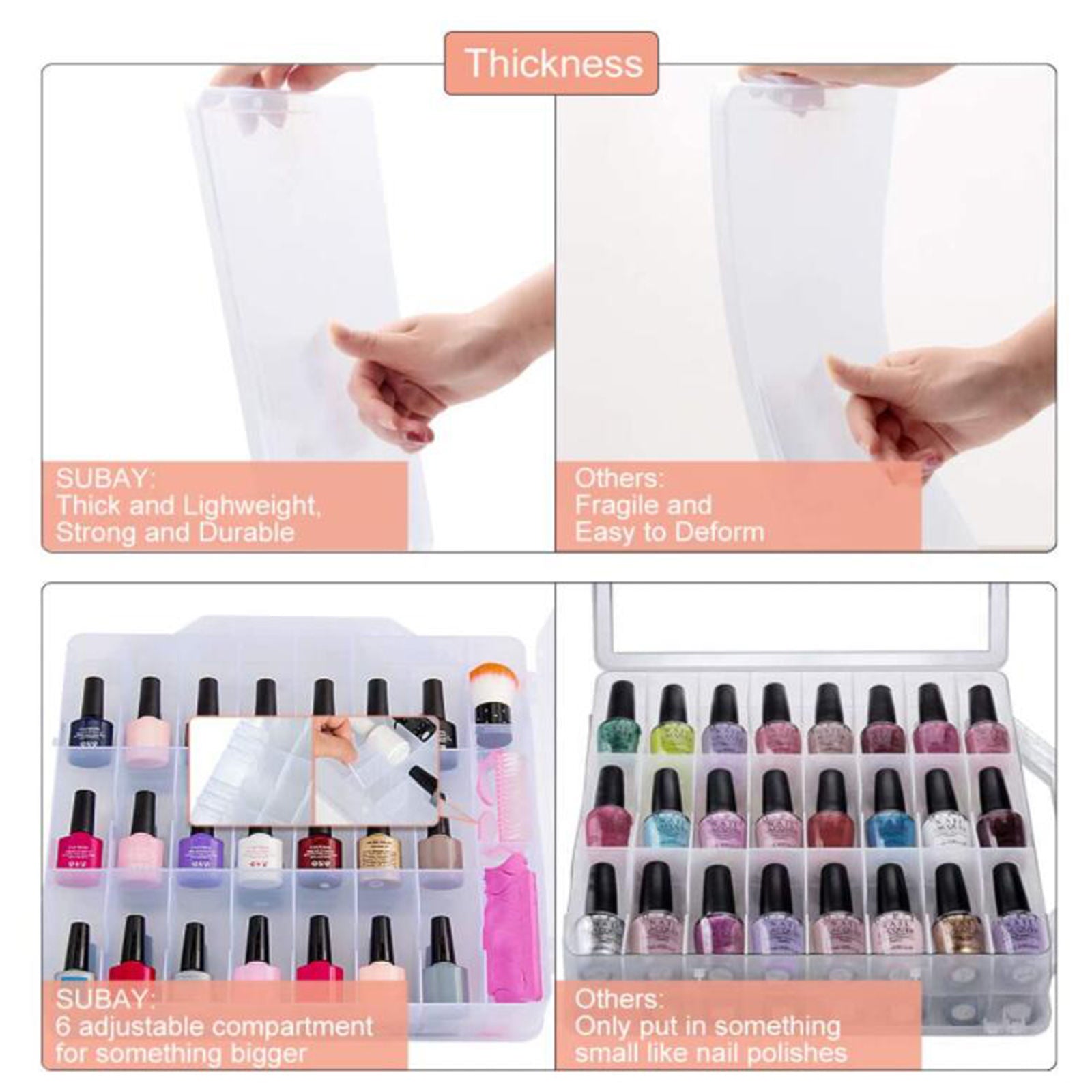 Nail Polish Case Storage Box Container Organisers for 30 Bottles 28x30x8cm