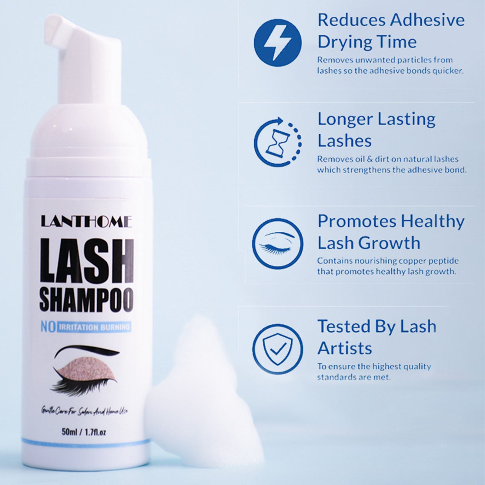 Eyelash Extension Shampoo Foaming Cleanser for Residue Mascara Self Use 50ml
