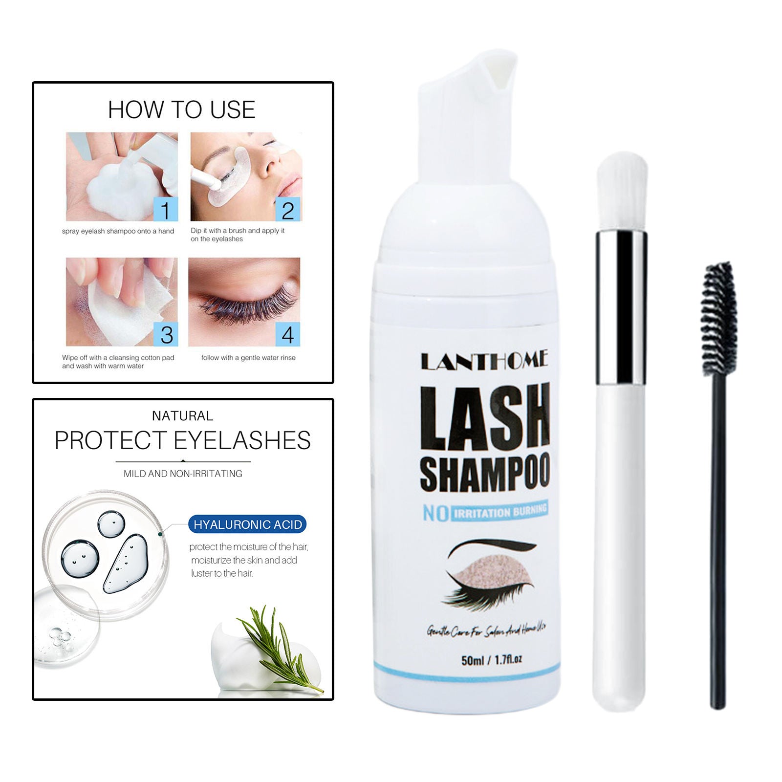 Eyelash Extension Shampoo Foaming Cleanser for Residue Mascara Self Use 50ml