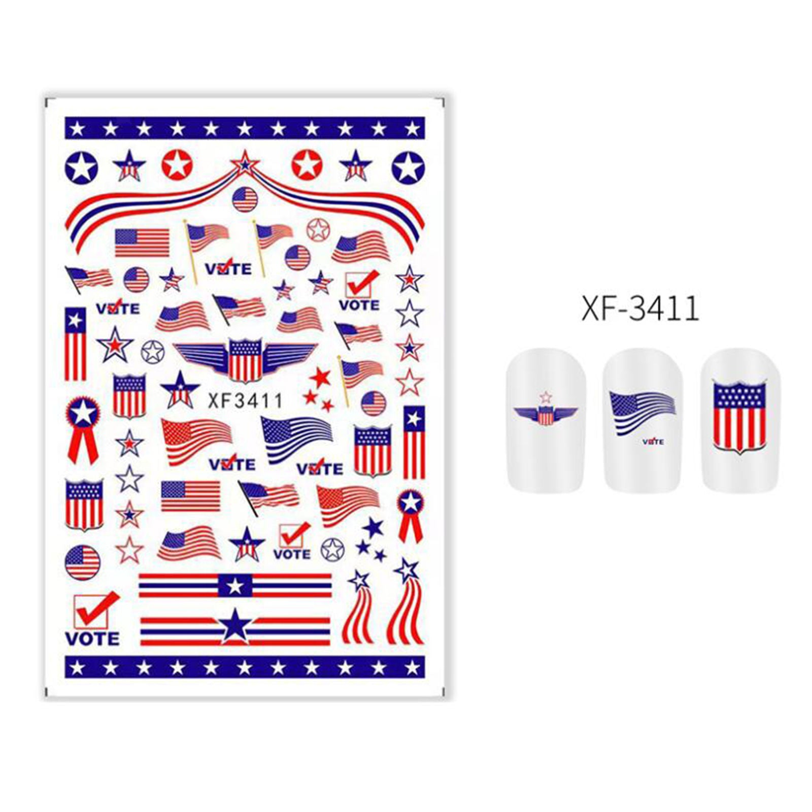 Fingernails American Flag Nail Art Stickers Self-adhesive Decals DIY Sheet