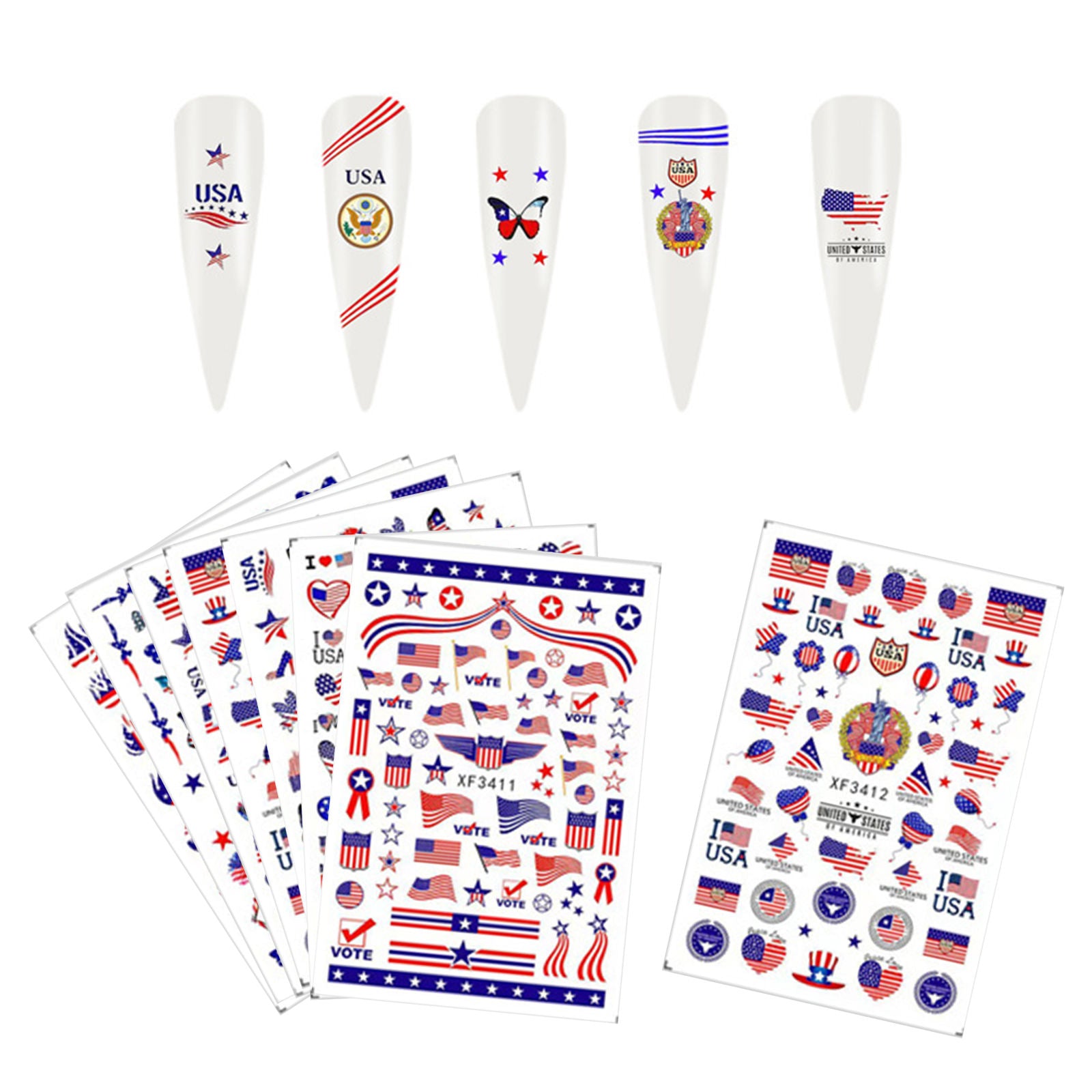 Fingernails American Flag Nail Art Stickers Self-adhesive Decals DIY Sheet