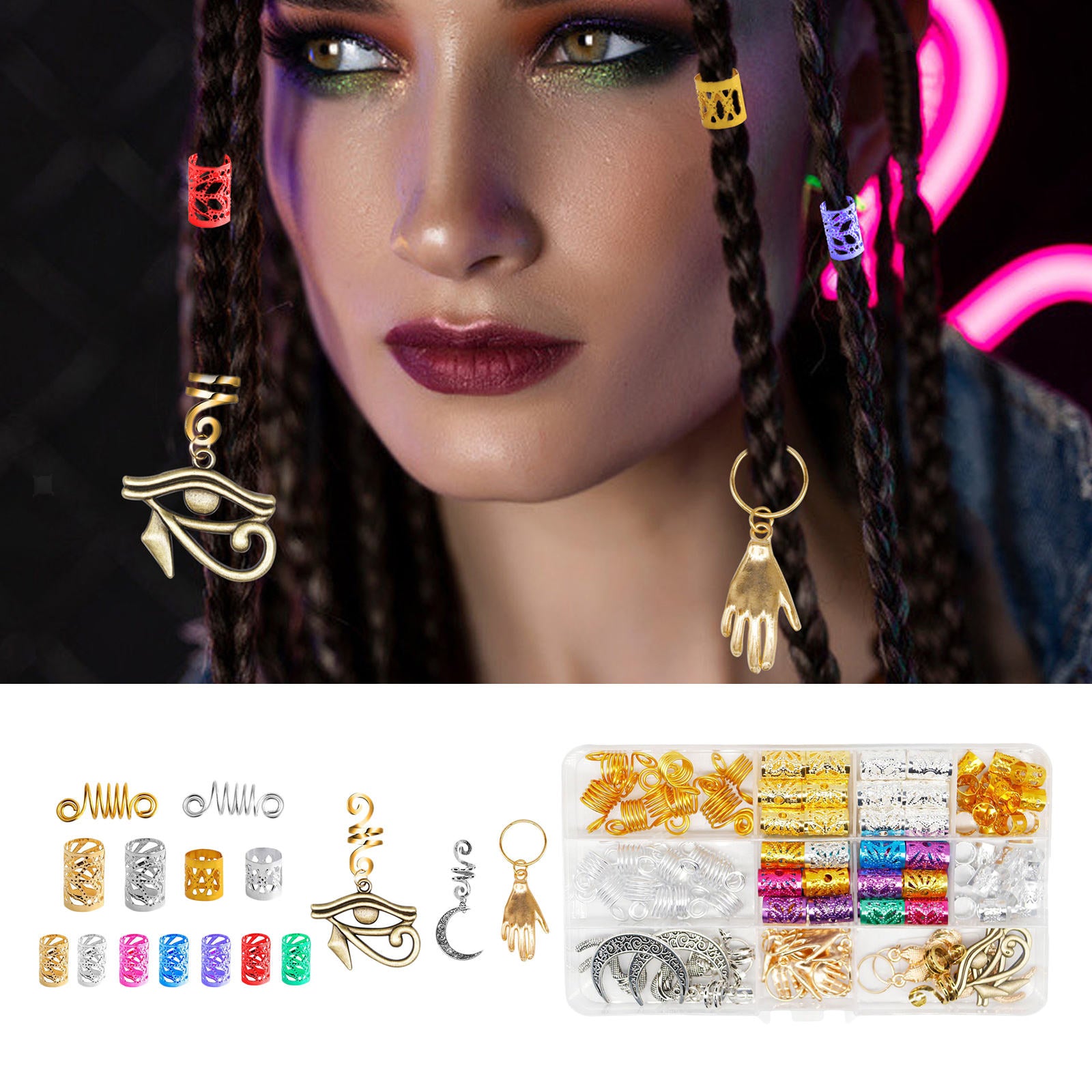111Pcs Multicolor Dreadlocks Beads Hair Braid Cuff Braid Bead Hair Accessory