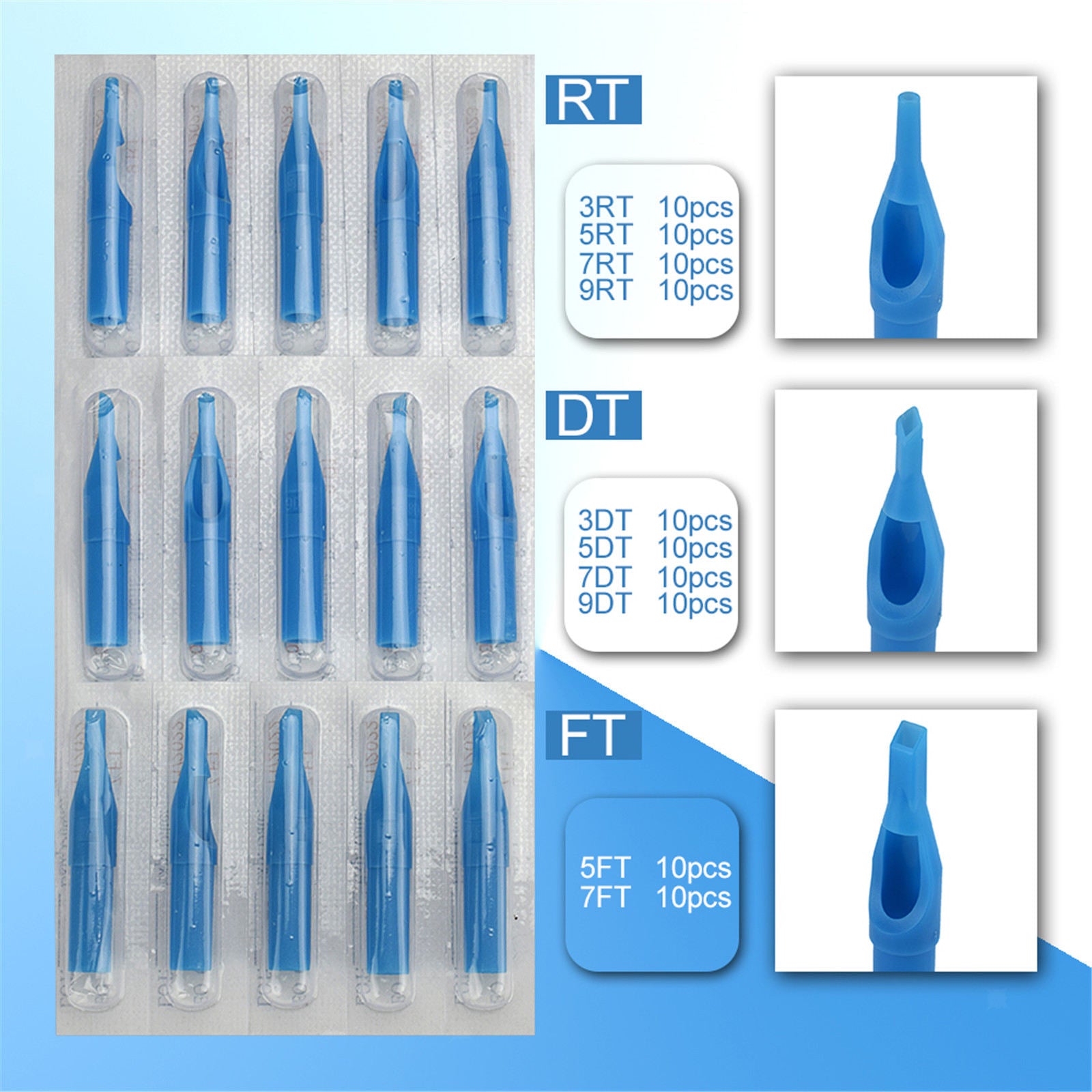 Tattoo Tips Assorted for 3RL 7RL 5RS 7RS 9RS 5M1 Tattoo Needles Round Flat