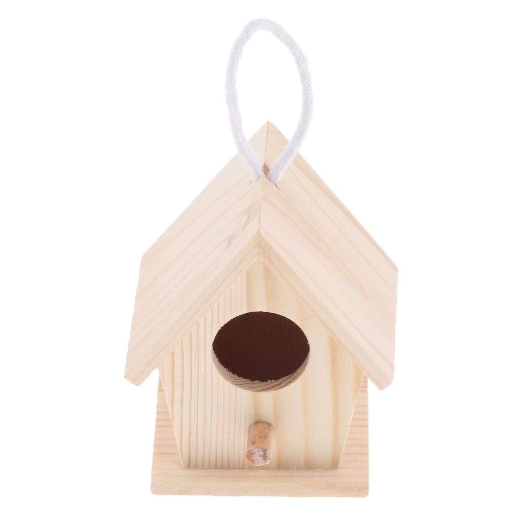 Swing Wood Birdhouse DIY Craft Home Decorative Hanging Cage Breeding Box