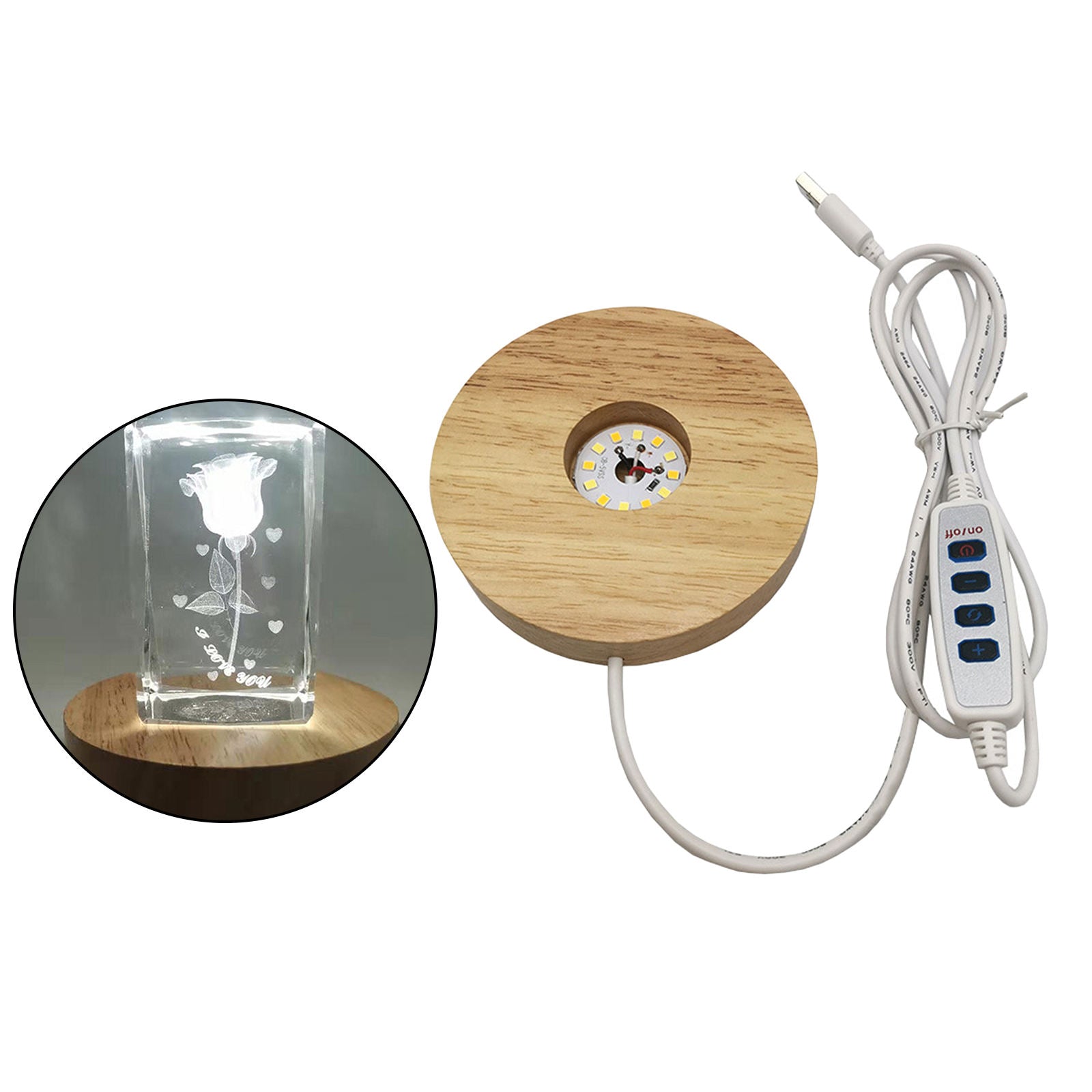 Desktop Round 3 Colors Wooden LED Light Base Ornament for Crystal Ball