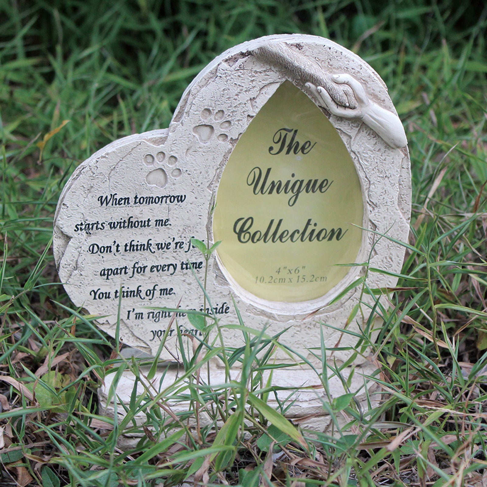 Pet Memorial Stone Heart Shaped Tombstone Cat with Yard Pet Loss Ornaments