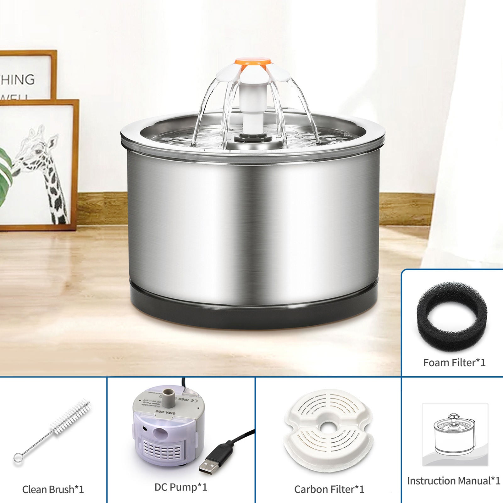 Auto 2.5L Cat Water Fountain Water Pet Drinking Bowl Healthy Water Dispenser