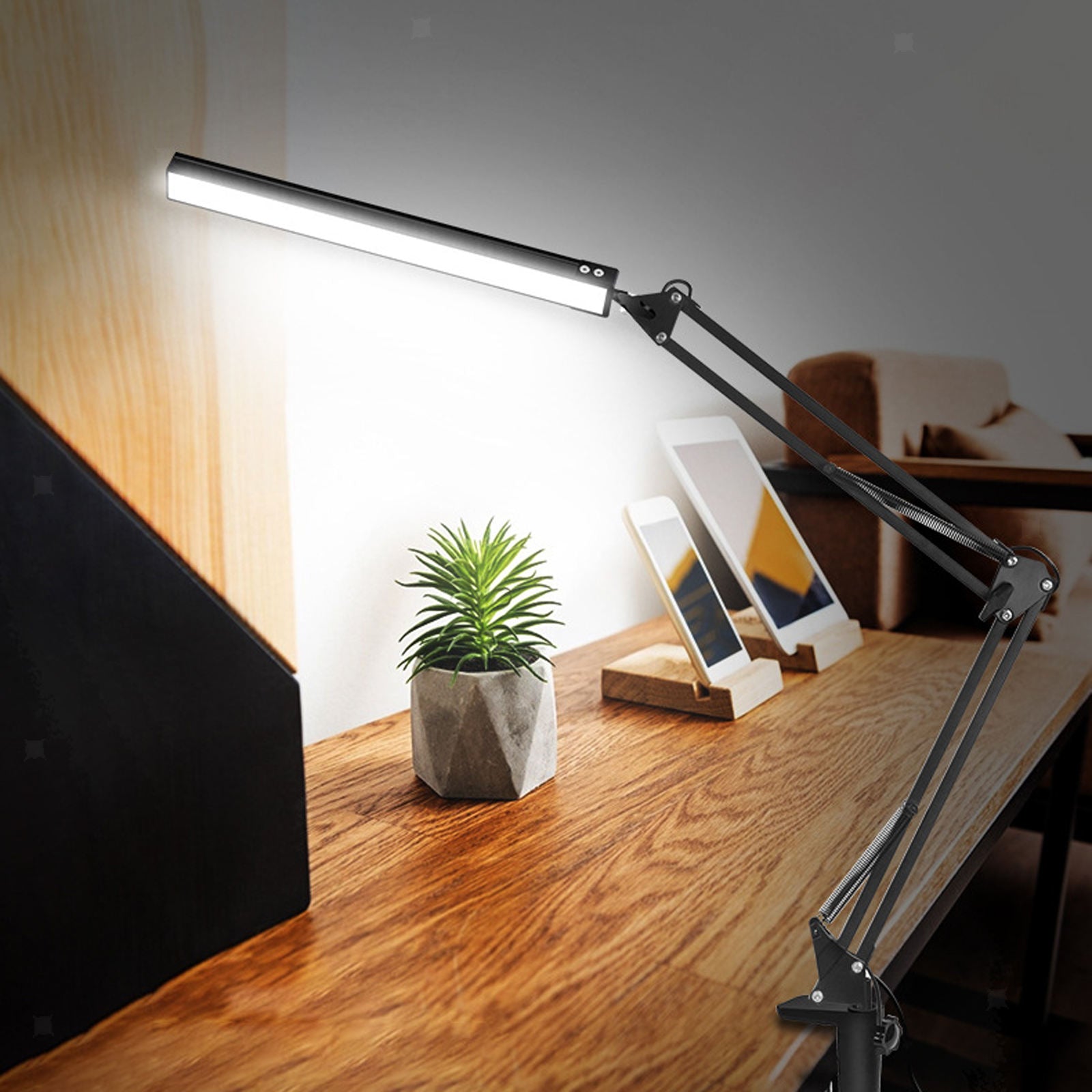 LED Desk Lamp with Clamp，Metal Swing Arm Folding Table Lamp, Eye-Care 10