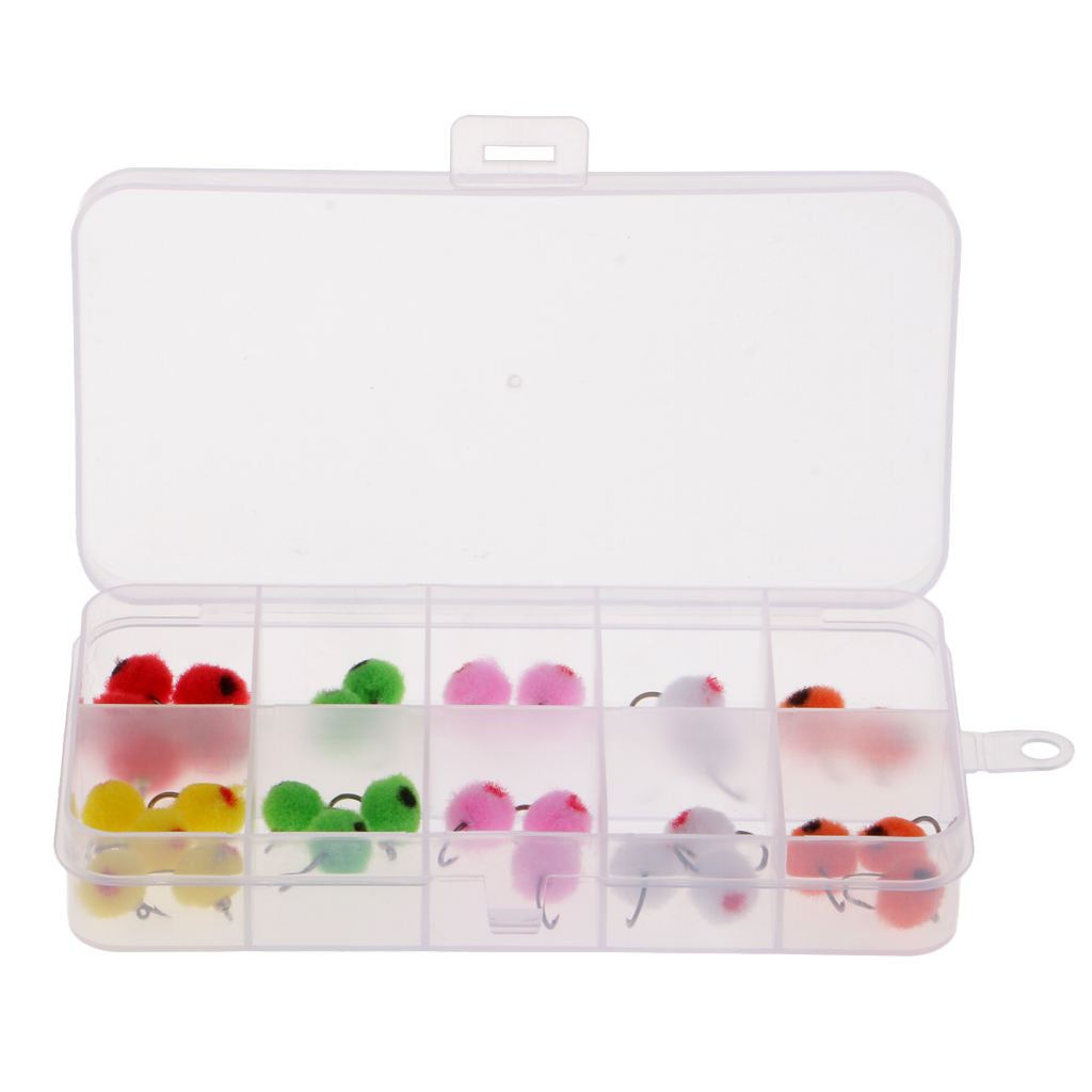 36pcs Brass Beadhead 6 Colors Egg Fly Glo Bug Fly Fishing Flies Size #12