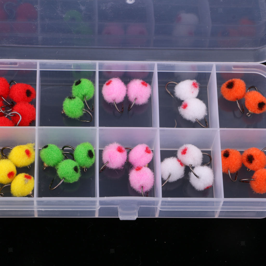 36pcs Brass Beadhead 6 Colors Egg Fly Glo Bug Fly Fishing Flies Size #12