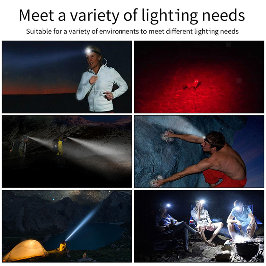 LED Rechargeable Headlamp Flashlight Headlight with 5 Modes, Adjustable Strap