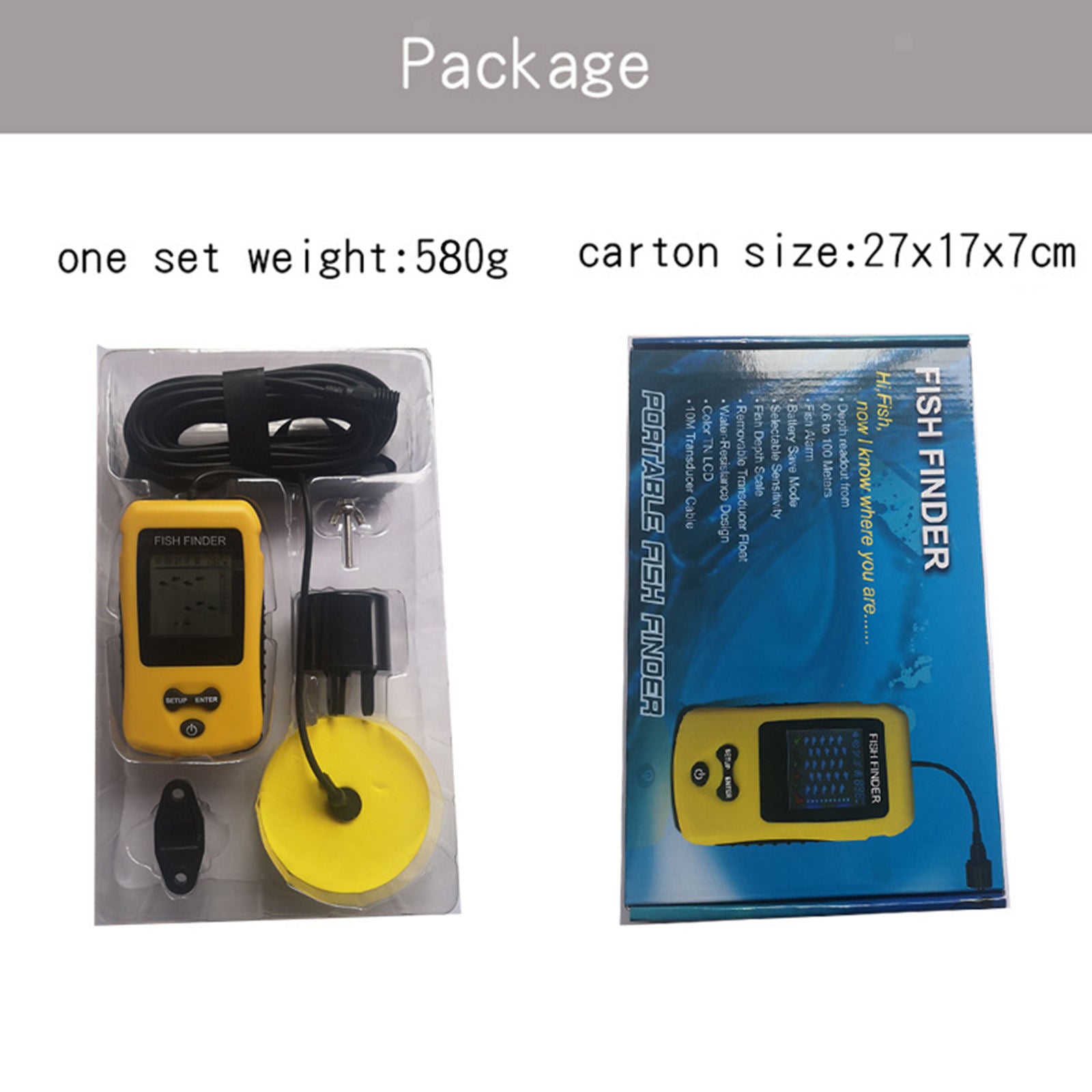 Handheld Fish Finder Contour Readout Sonar Sensor Transducer Fishfinder