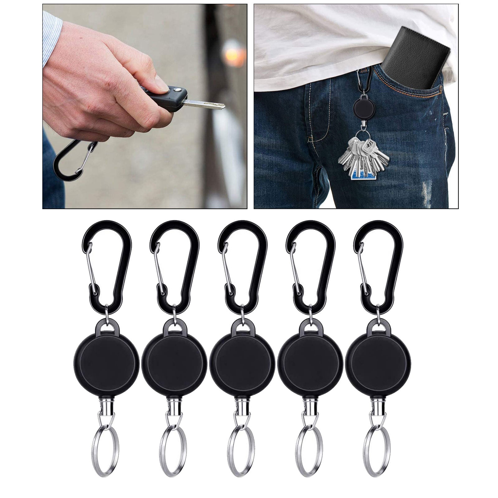 Pack of 5 Retractable Key Chain, Stretchable Key Holder with 60cm/ 23.6 Inches