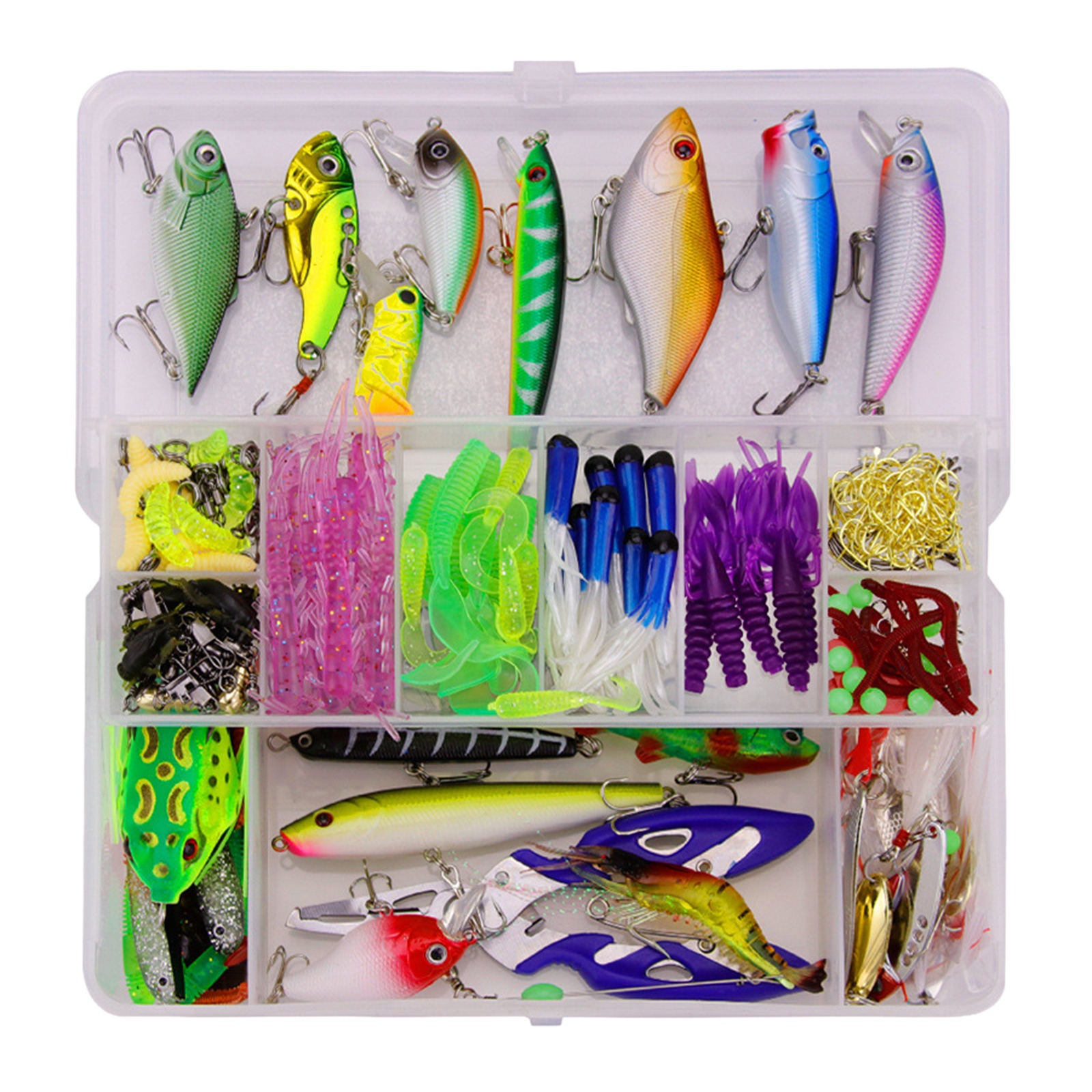 300x Fishing Tackles Set Carp Perch Freshwater Lures Kit Mealworm Pliers