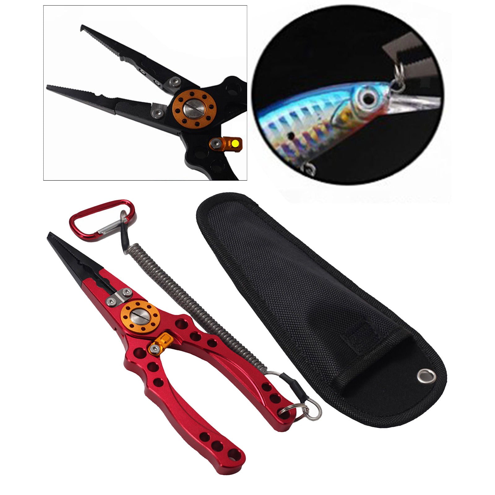 Fishing Pliers Multitool Scissors Hook Removal Line Cutter With Sheath Red