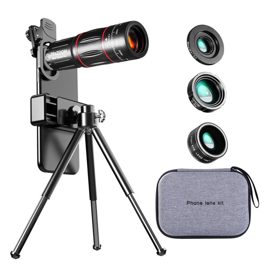 28X Zoom Optical HD Lens Monocular Telescope+ Tripod+ Clip For Universal Phone