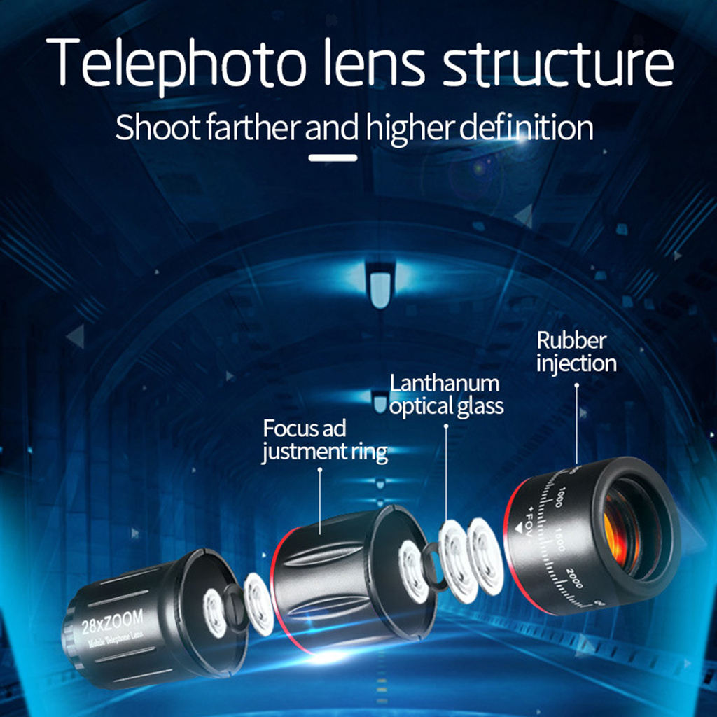 28X Zoom Optical HD Lens Monocular Telescope+ Tripod+ Clip For Universal Phone