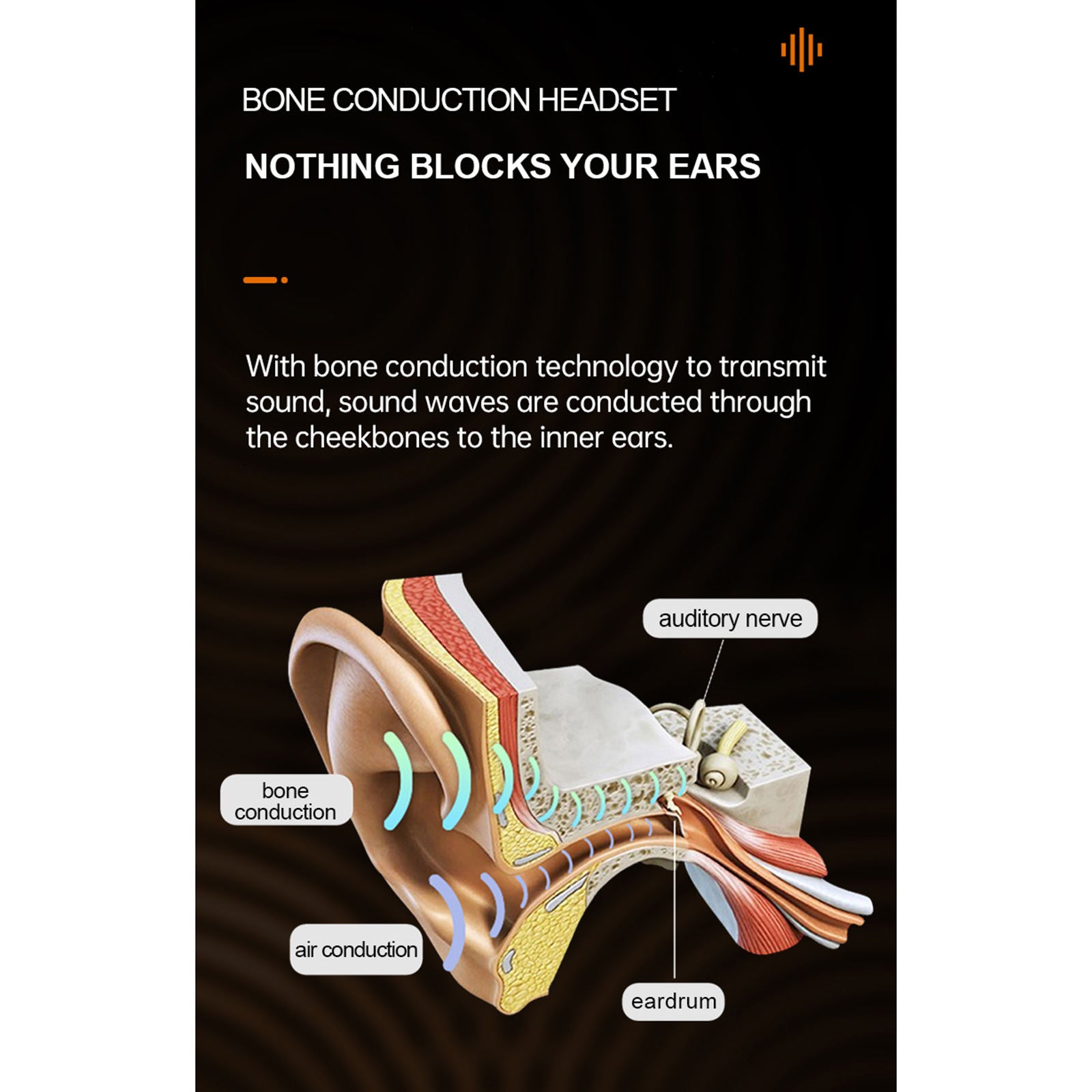 Bluetooth Open Ear Bone Conduction Headphones Earbuds Sports with Microphone