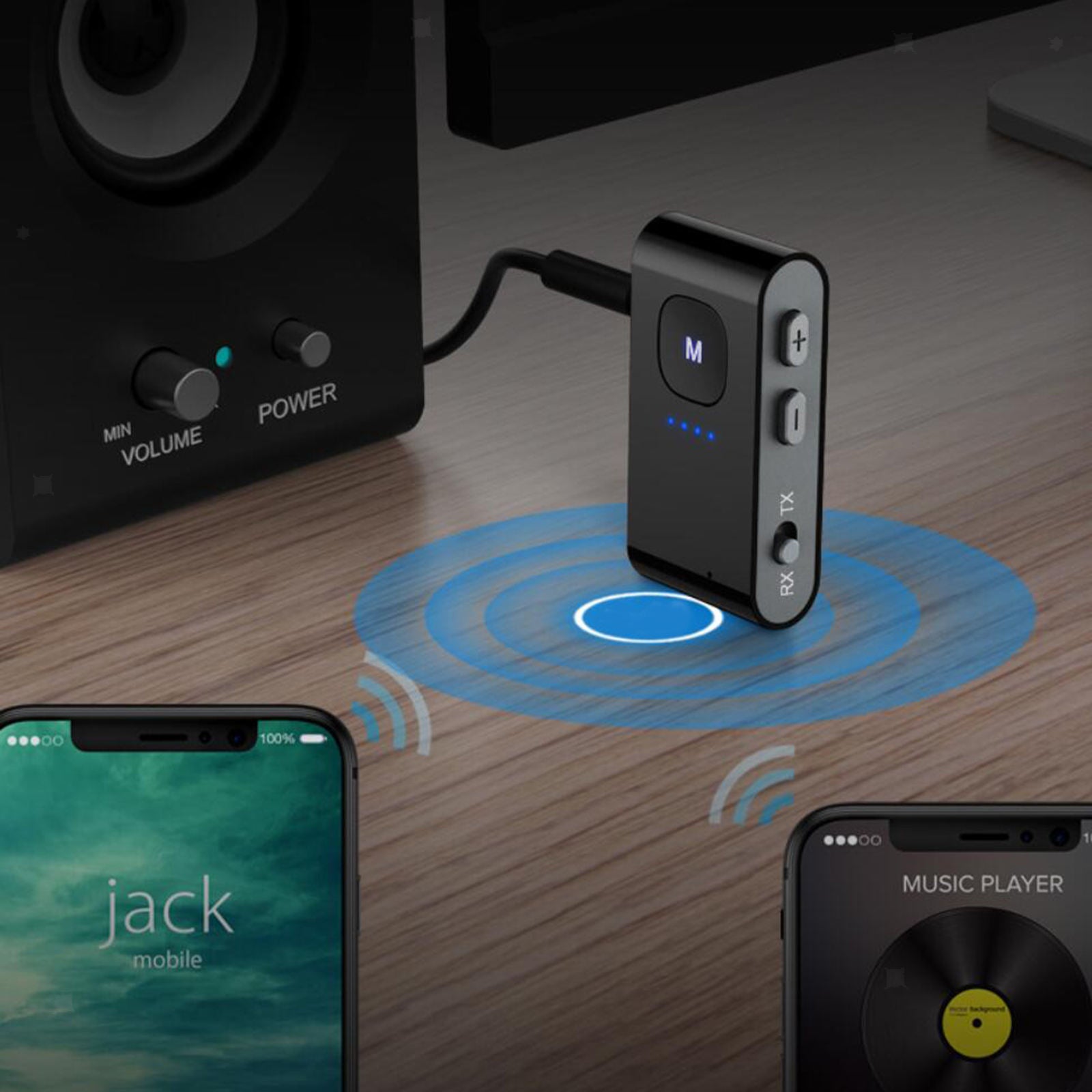 1x Bluetooth 5.0 Audio Adapter Transmitter Receiver Support TF Card for Home