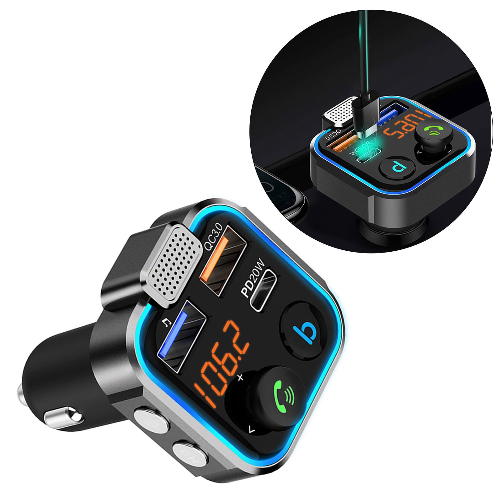 Bluetooth FM Transmitter Car Adapter Stronger Microphone Bass Sound Radio