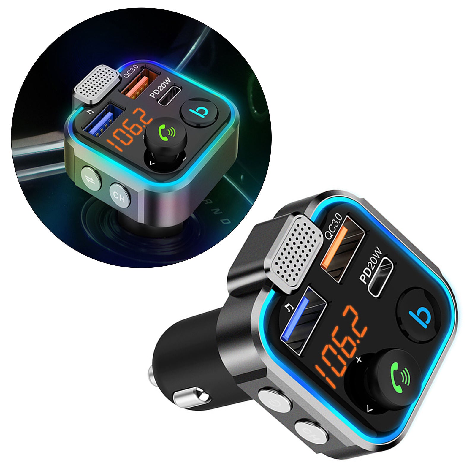Bluetooth FM Transmitter Car Adapter Stronger Microphone Bass Sound Radio