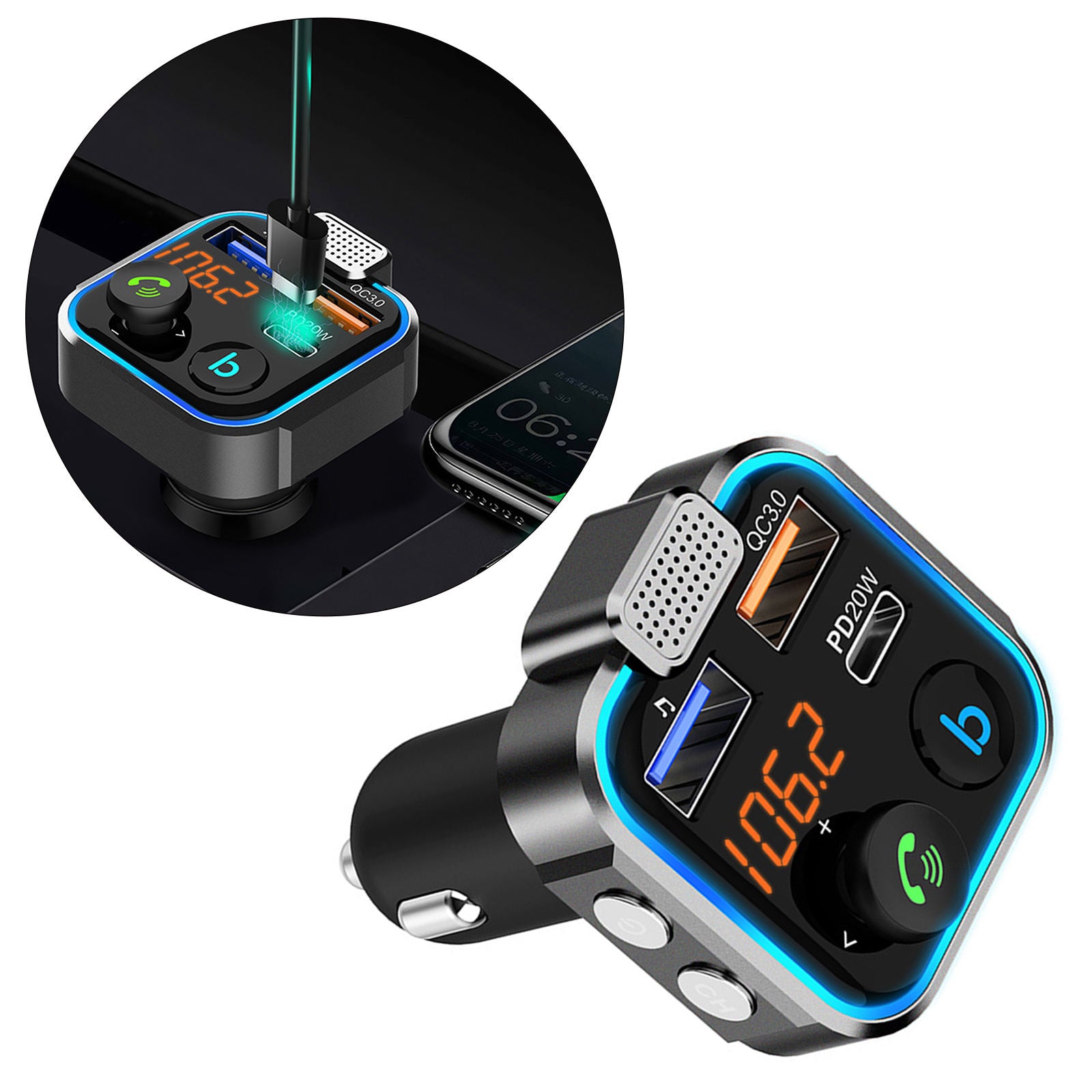 Bluetooth FM Transmitter Car Adapter Stronger Microphone Bass Sound Radio