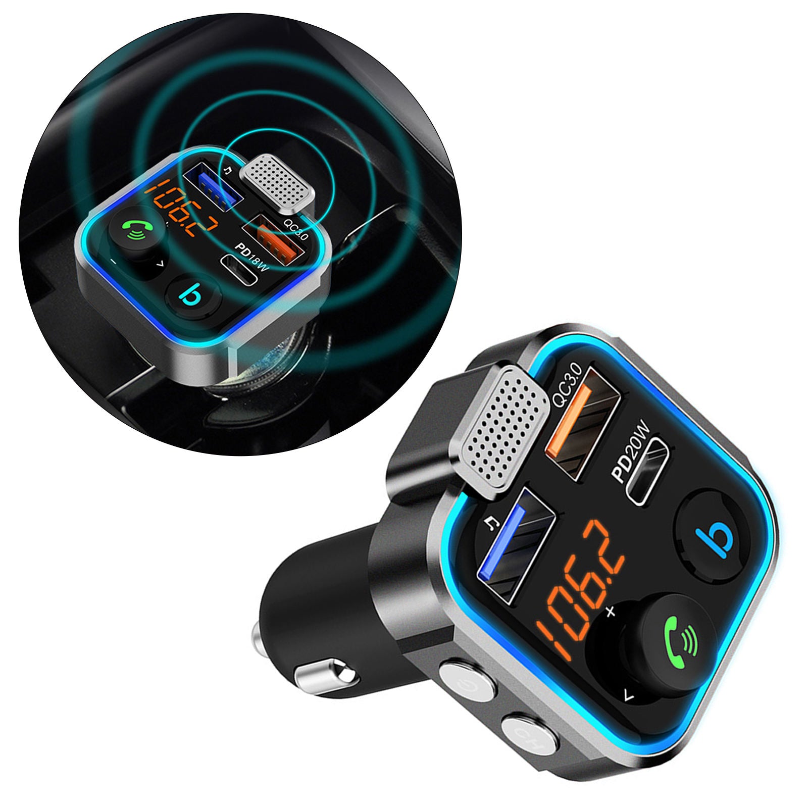 Bluetooth FM Transmitter Car Adapter Stronger Microphone Bass Sound Radio