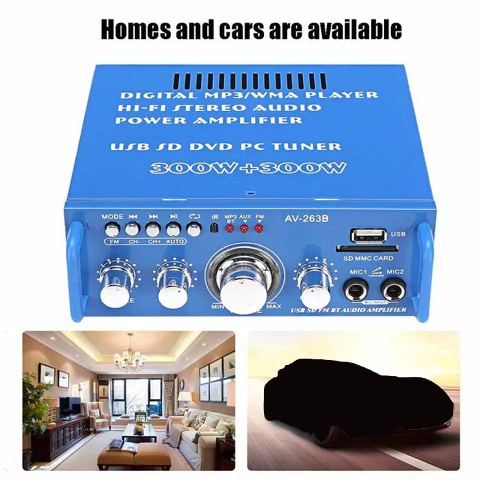 12V Dual Channel Bluetooth 5.0 Audio Amplifier Stereo Amp SD Card U Disk FM