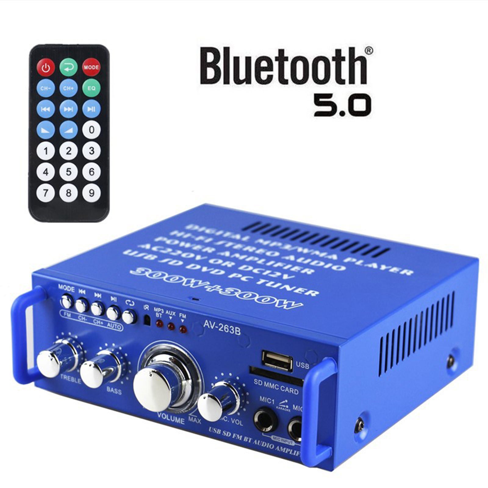 12V Dual Channel Bluetooth 5.0 Audio Amplifier Stereo Amp SD Card U Disk FM