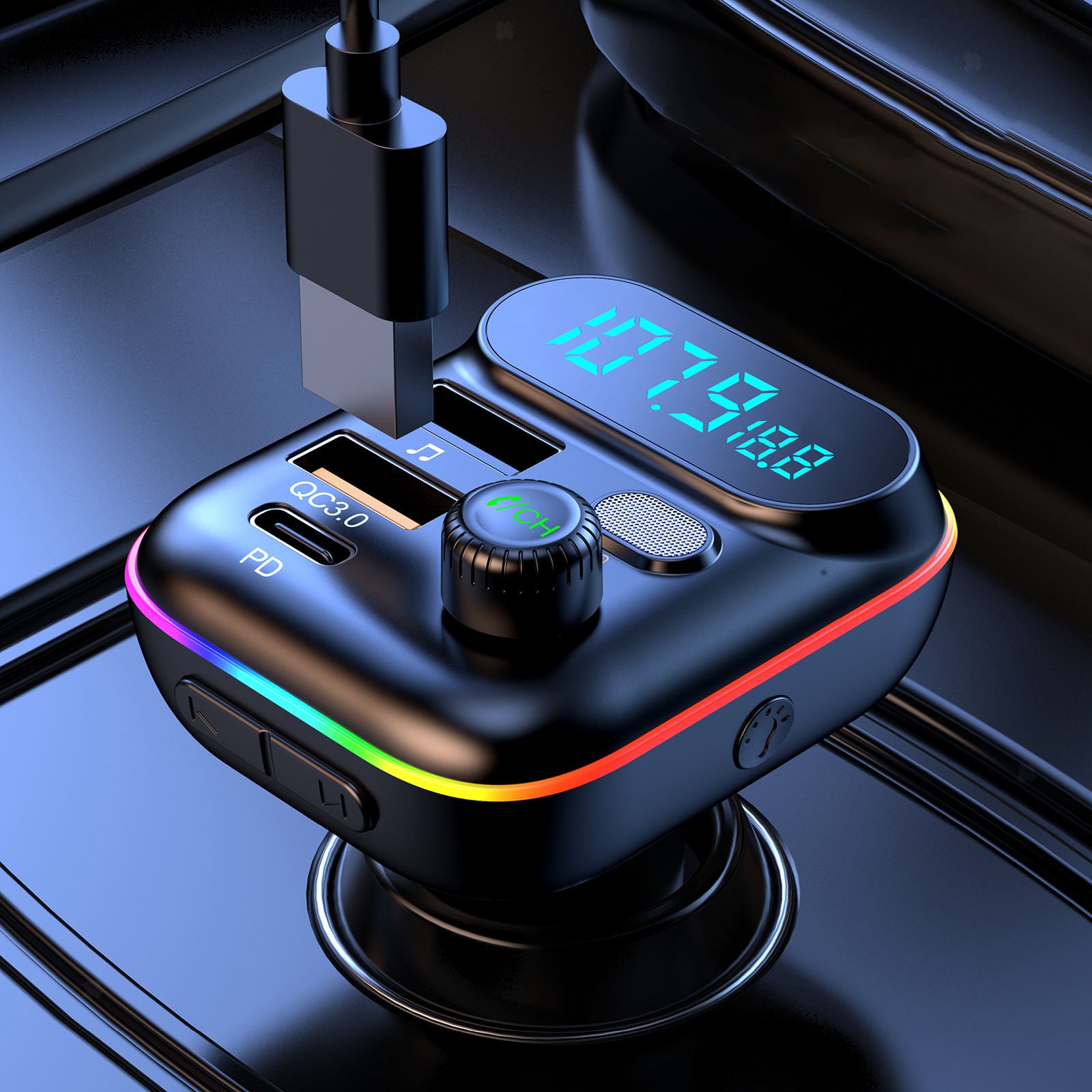 Car FM Transmitter USB QC3.0 MP3 Player Audio Adapter U Disk Playback