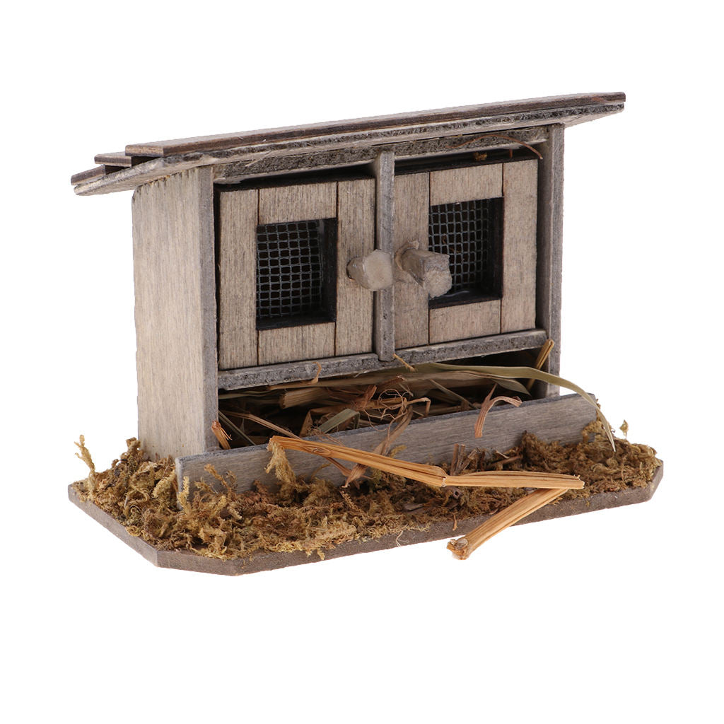 2pcs 1:12  Wooden Chicken Coop for DIY Garden Decoration Accessories