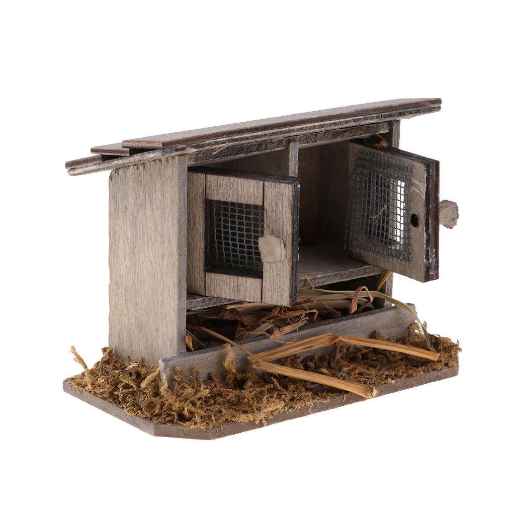 2pcs 1:12  Wooden Chicken Coop for DIY Garden Decoration Accessories